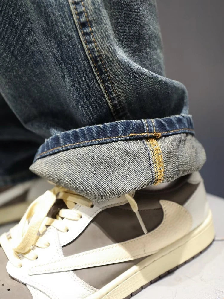 Men’s Ripped Baggy Straight-Leg Vintage Denim Jeans