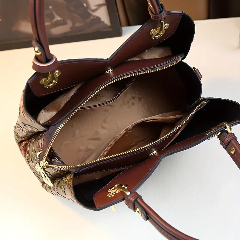 Vintage Floral PU Leather Handbag