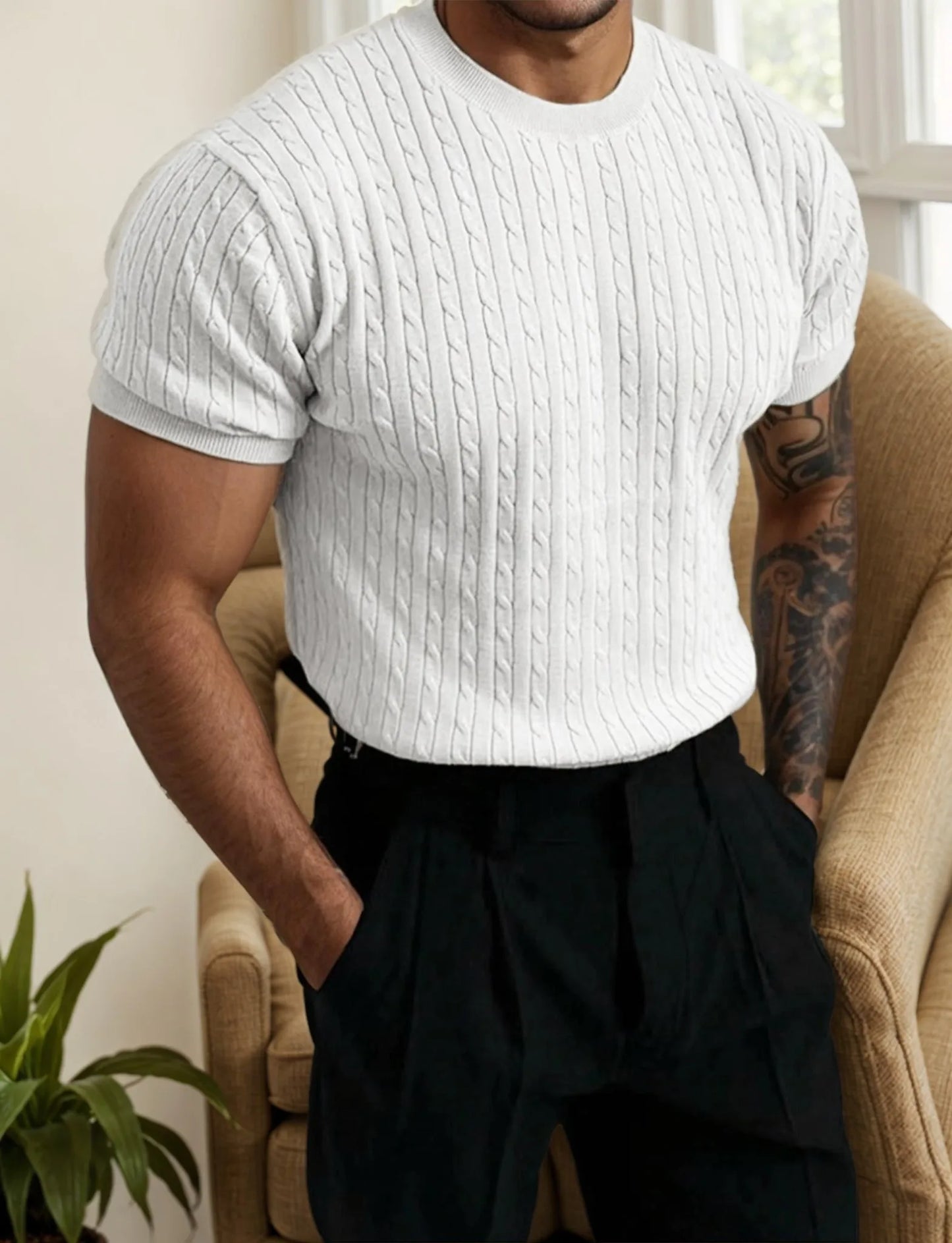 Men’s Short Sleeve Knitted Pullover