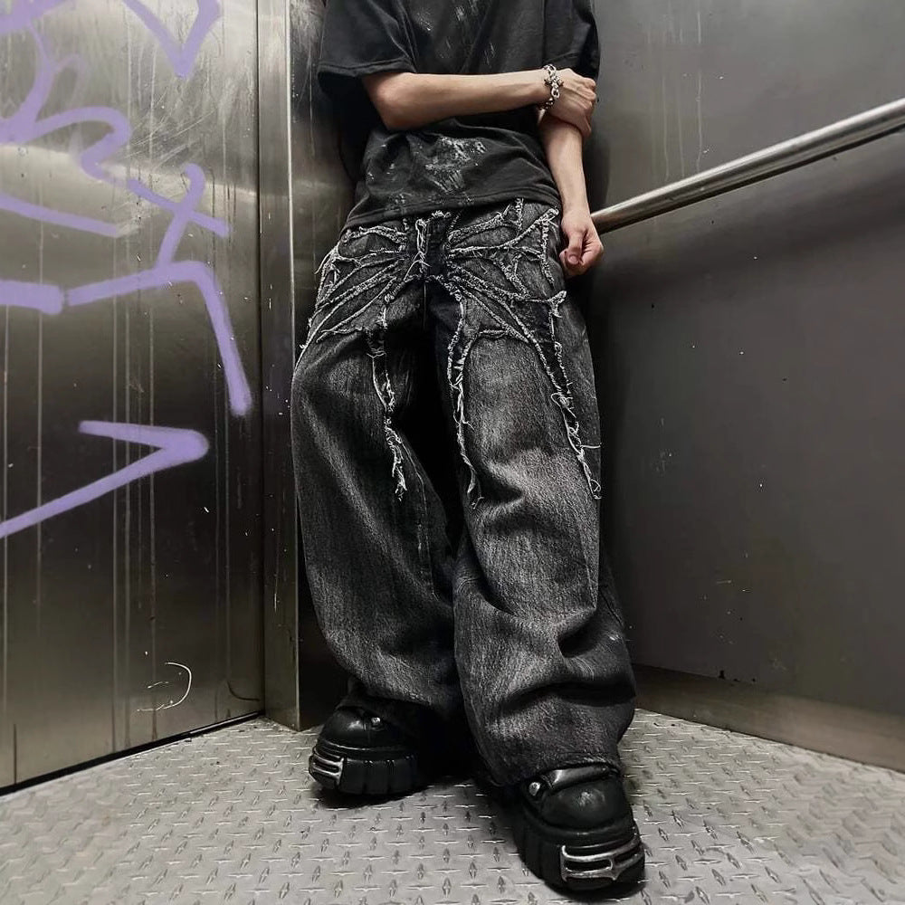 Explosions Jeans Y2k Dark Line Design Sense Wide Leg Pants Street Loose Pants Tide