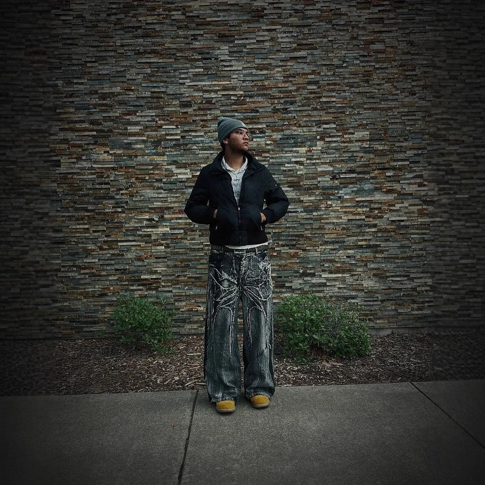 Explosions Jeans Y2k Dark Line Design Sense Wide Leg Pants Street Loose Pants Tide