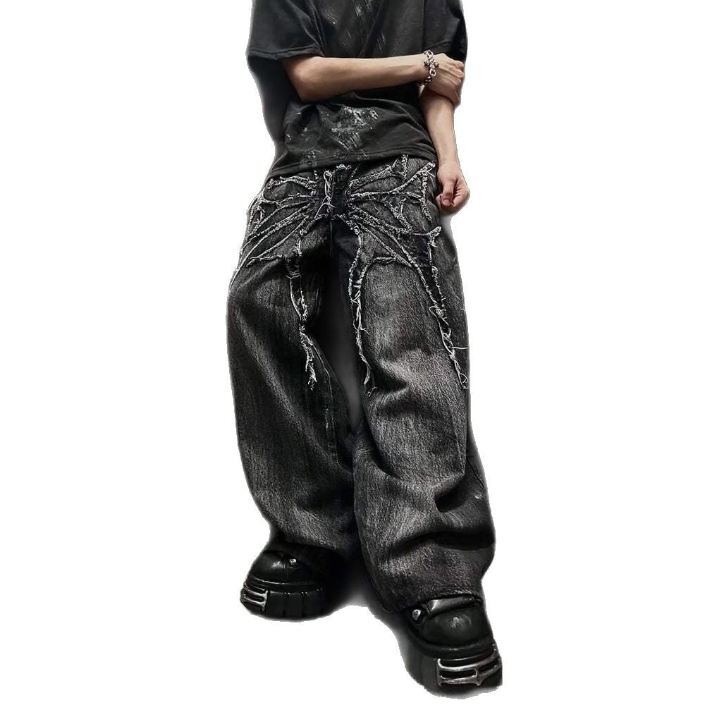 Explosions Jeans Y2k Dark Line Design Sense Wide Leg Pants Street Loose Pants Tide