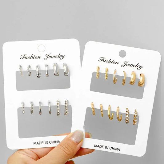 6-Piece Set Stainless Steel Zirconia Hoop Earrings