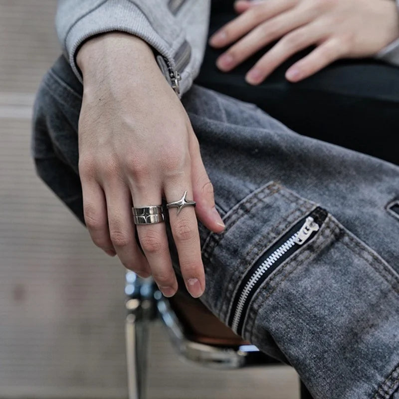 “Fashion Retro Silver Cross Star Ring – Unisex Punk Gothic