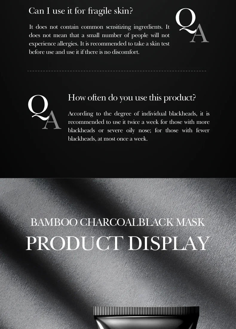 Blackhead Remover Mask harnesses the natural detoxifying power of bamboo charcoal to deeply cleanse pores