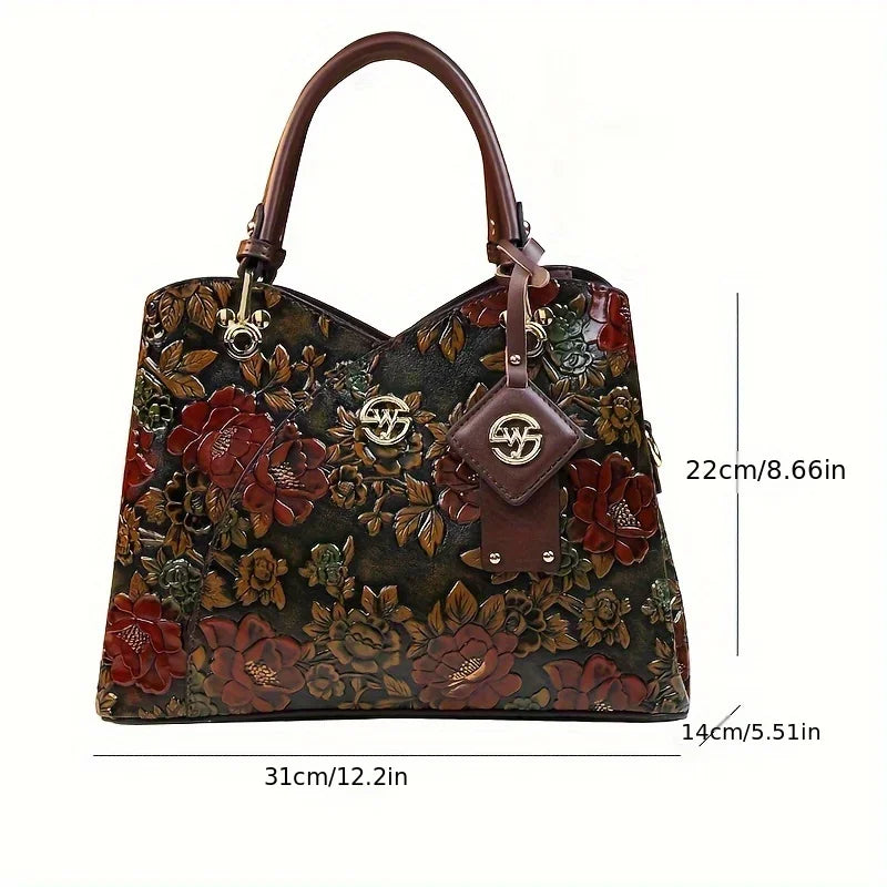 Vintage Floral PU Leather Handbag