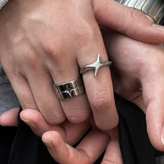 “Fashion Retro Silver Cross Star Ring – Unisex Punk Gothic