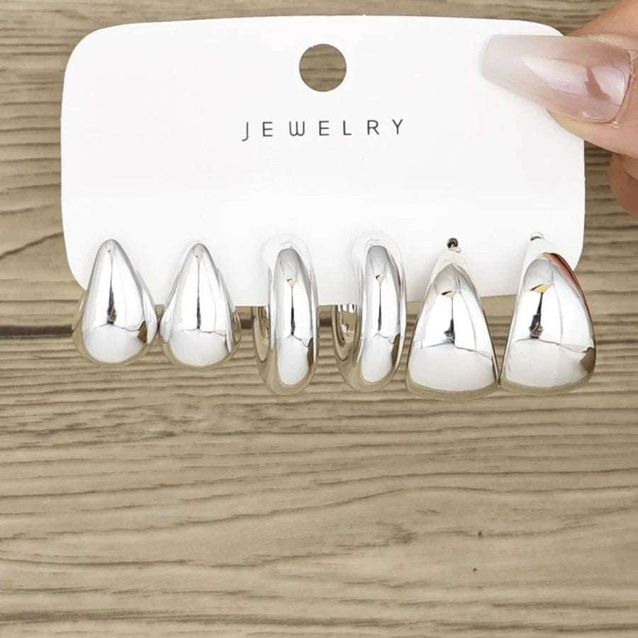 6-Piece Set Stainless Steel Zirconia Hoop Earrings