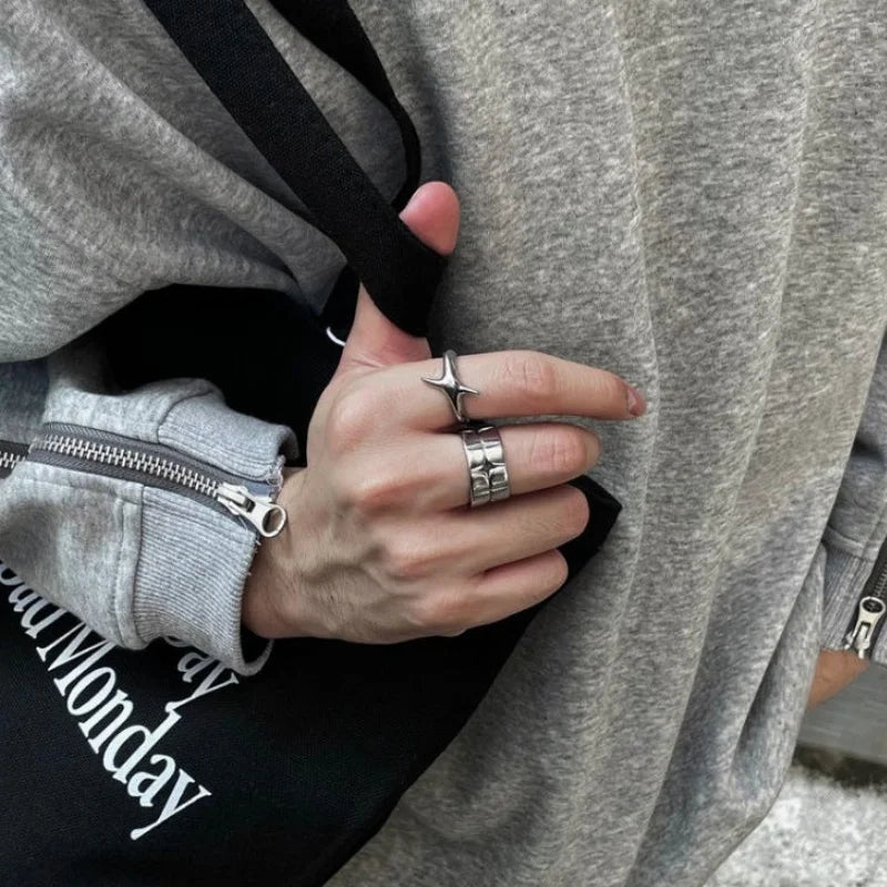 “Fashion Retro Silver Cross Star Ring – Unisex Punk Gothic