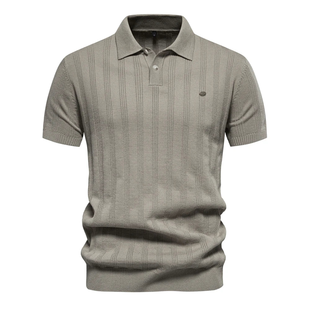New Summer Ribbed Knit Polo Shirt for Men