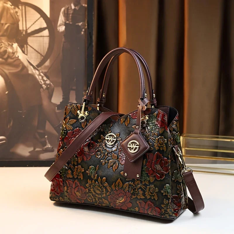 Vintage Floral PU Leather Handbag