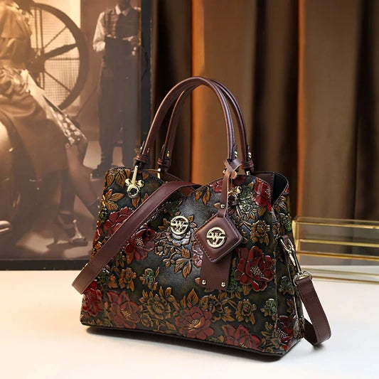 Vintage Floral PU Leather Handbag