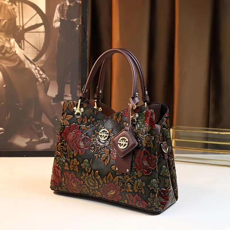 Vintage Floral PU Leather Handbag