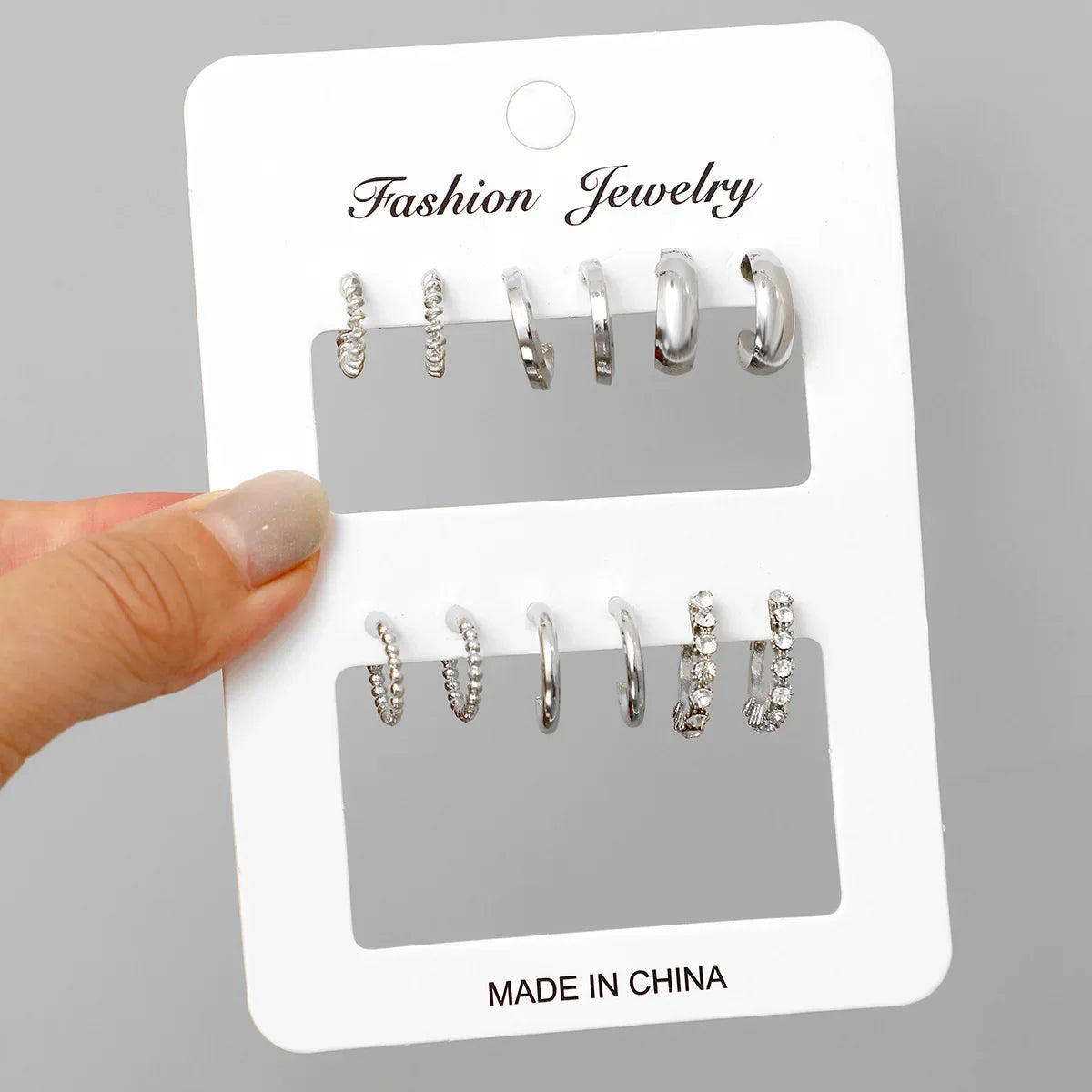 6-Piece Set Stainless Steel Zirconia Hoop Earrings
