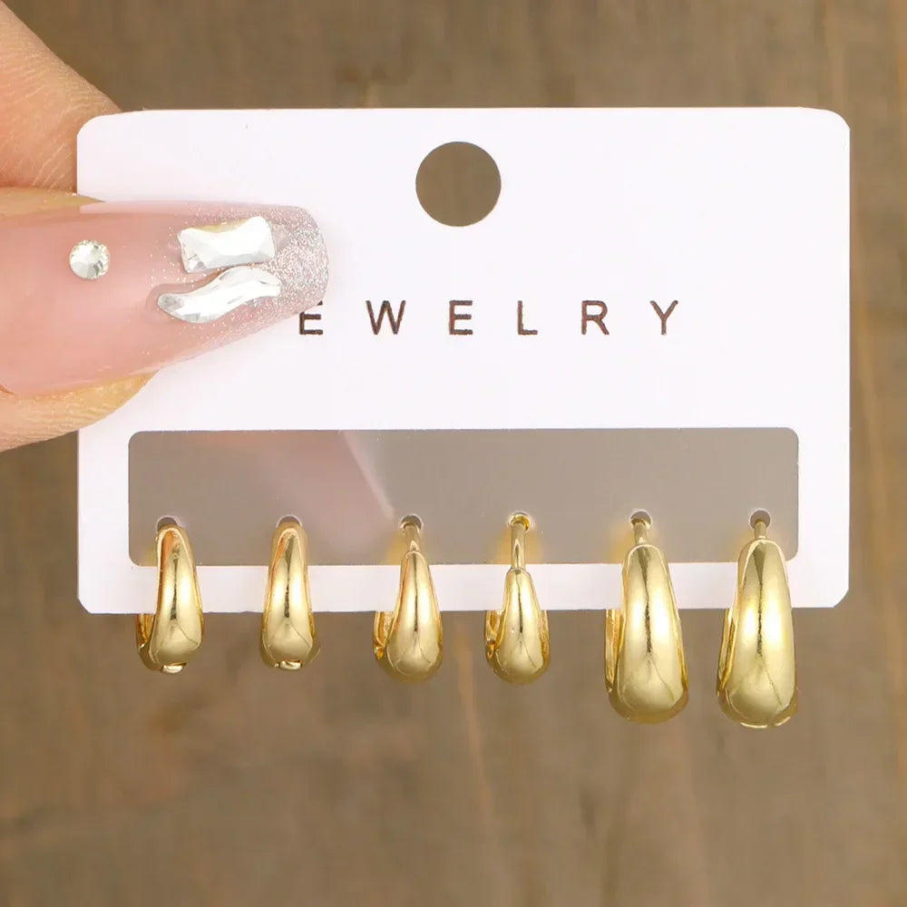 6-Piece Set Stainless Steel Zirconia Hoop Earrings