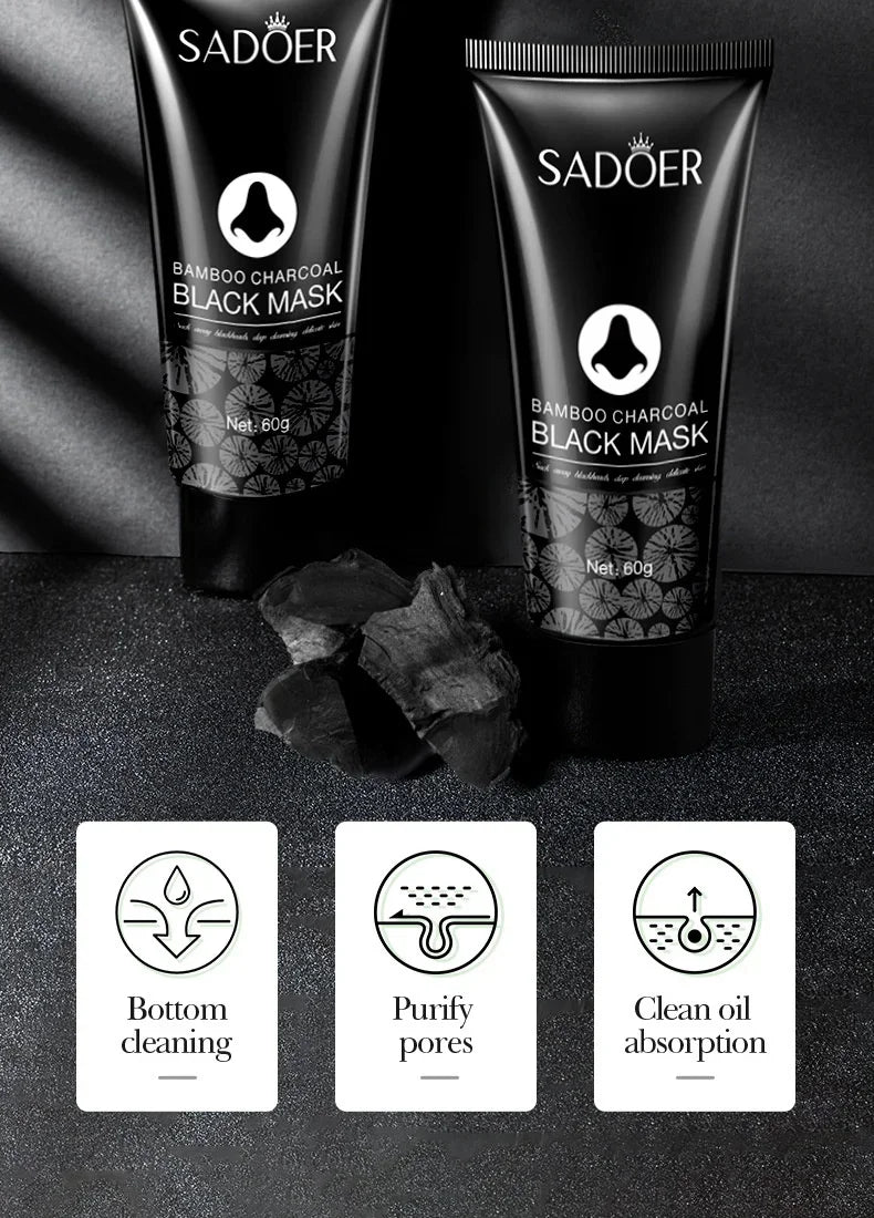 Blackhead Remover Mask harnesses the natural detoxifying power of bamboo charcoal to deeply cleanse pores