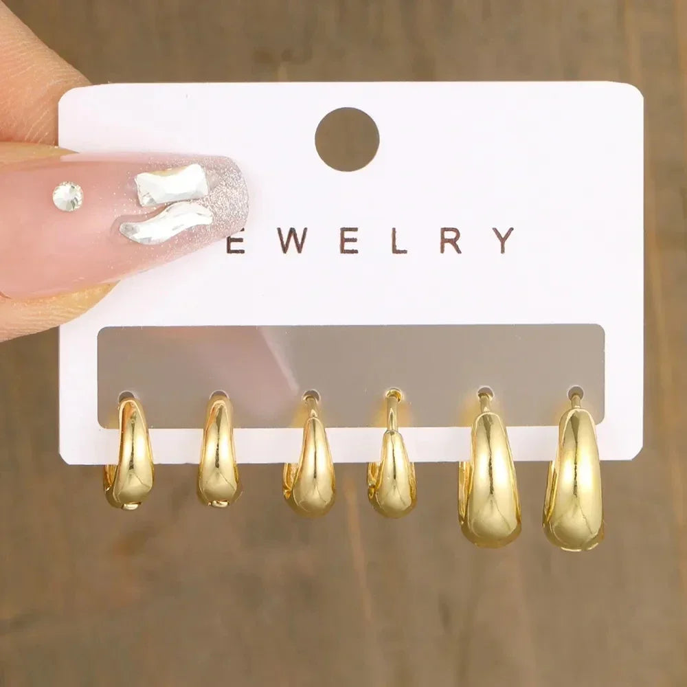 6-Piece Set Stainless Steel Zirconia Hoop Earrings