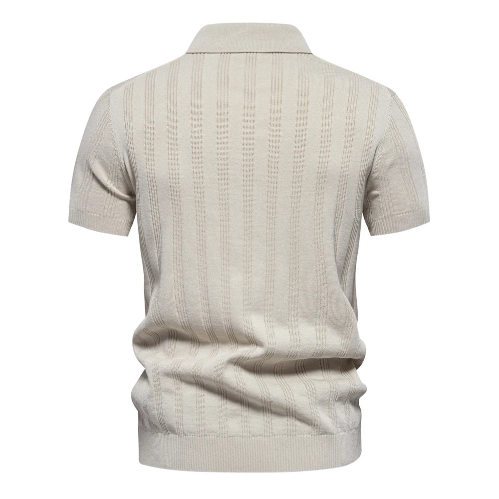 New Summer Ribbed Knit Polo Shirt for Men