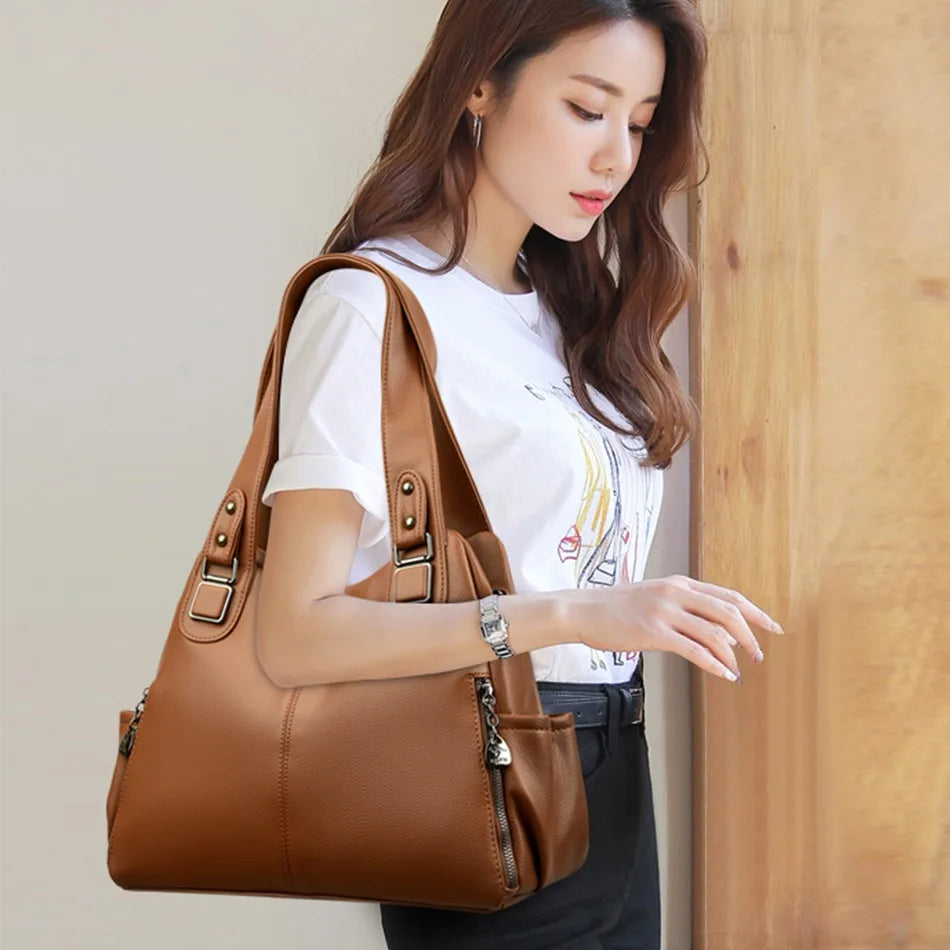 Genuine Leather Shoulder Tote Bag for Women