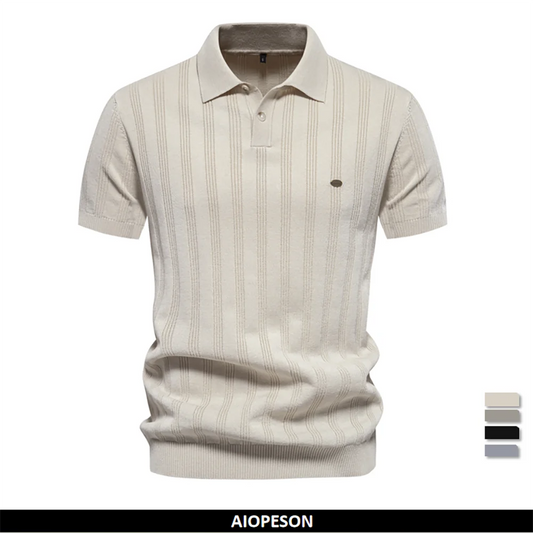 New Summer Ribbed Knit Polo Shirt for Men