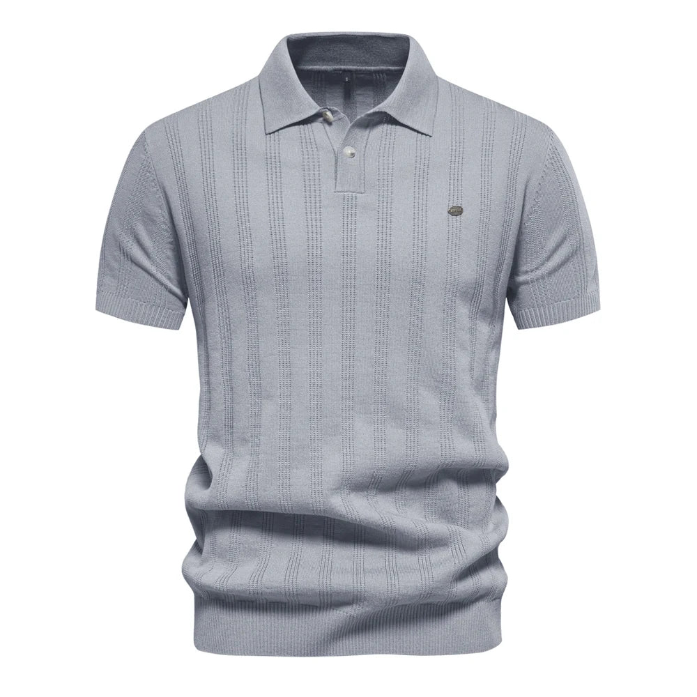 New Summer Ribbed Knit Polo Shirt for Men