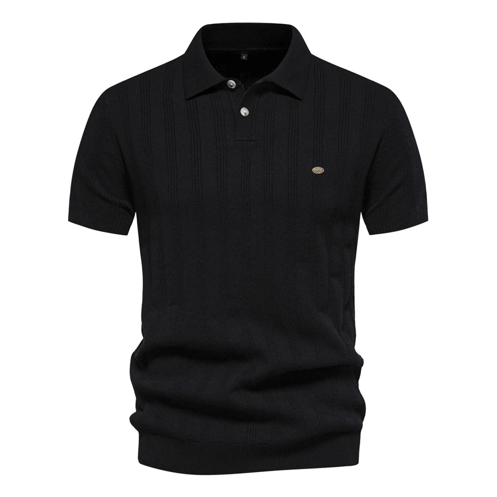 New Summer Ribbed Knit Polo Shirt for Men