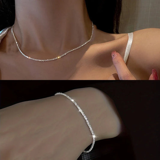 2-Piece Silver-Plated Clavicle Necklace & Bracelet Set